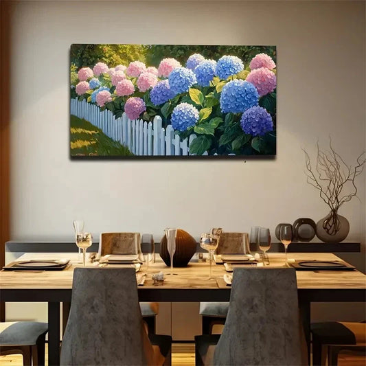 Vibrant Hydrangea Flowers Wall Art Canvas Office Home Room Framed 120x60cm