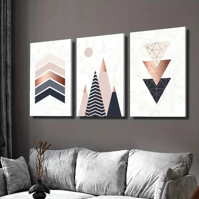 3pcs Abstract Geometric Wall Art Set Canvas Framed 40x60cm - High Quality Print 100% Australian Made Wall Canvas Ready to Hang