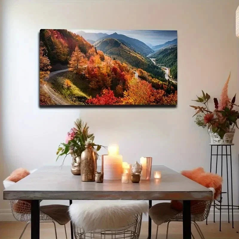 Forest Road Mountains Wall Art Canvas Office Home Room Framed 120x60cm