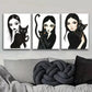 3pcs  Gothic Style Girl and Black Cat Triptych Wall Art Set Canvas Framed 40x60cm - High Quality Print 100% Australian Made Wall Canvas Ready to Hang