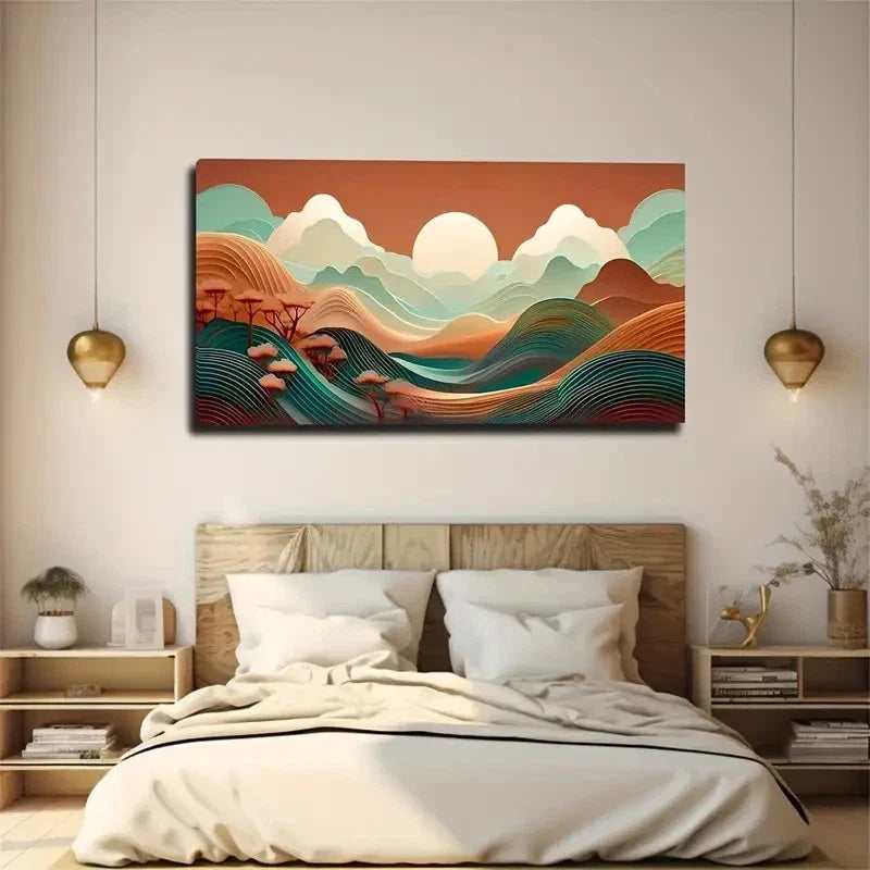 Vibrant Abstract Sunrise Wall Art Canvas Office Home Room Framed 120x60cm