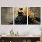 3pcs Elegant Woman in Black Dress with Golden Metal Print Ready to Hang Art