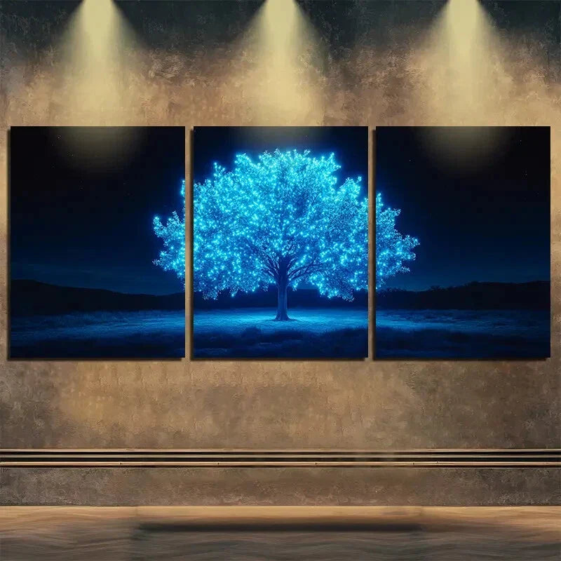 3pcs Vibrant Blue Foliage Tree Night Perfect Wall Art Set Canvas Framed 40x60cm - High Quality Print 100% Australian Made Wall Canvas Ready to Hang