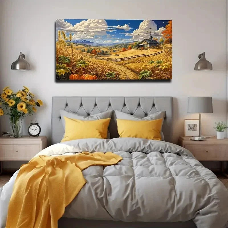Vibrant Countryside Scene Wall Art Canvas Office Home Room Framed 80x45cm