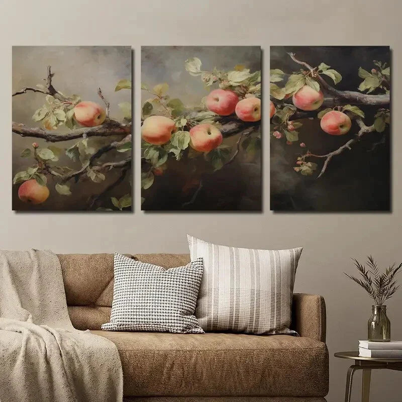 3pcs Vintage Apple Tree Wall Art Set Canvas Framed 40x60cm - High Quality Print 100% Australian Made Wall Canvas Ready to Hang
