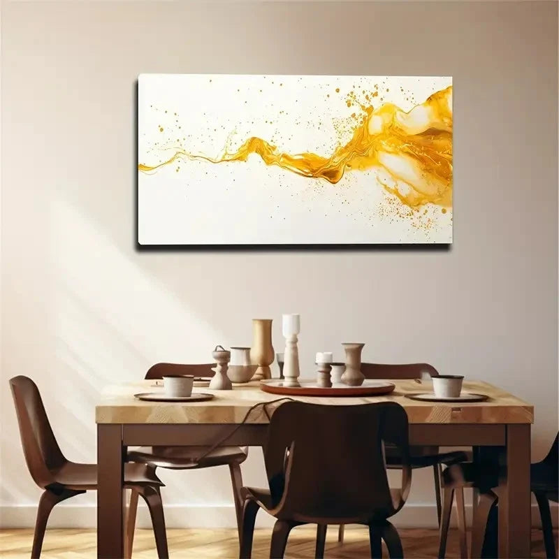 Golden Liquid Splash Design Wall Art Canvas Office Home Room Framed 120x60cm