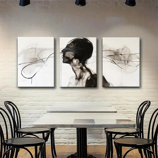 3pcs Abstract Black and White Human Form Perfect Wall Art Set Canvas Framed 40x60cm - High Quality Print 100% Australian Made Wall Canvas Ready to Hang