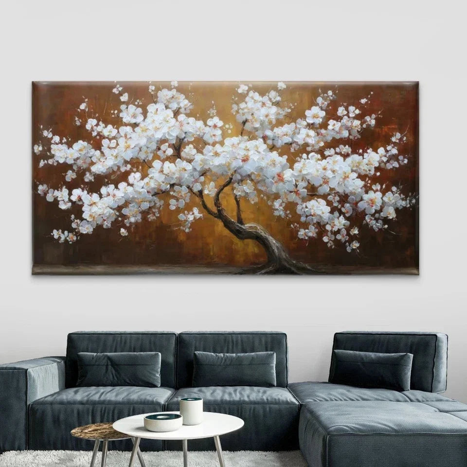 Elegant White Blossom Tree Wall Art Canvas Office Home Room Framed 120x60cm