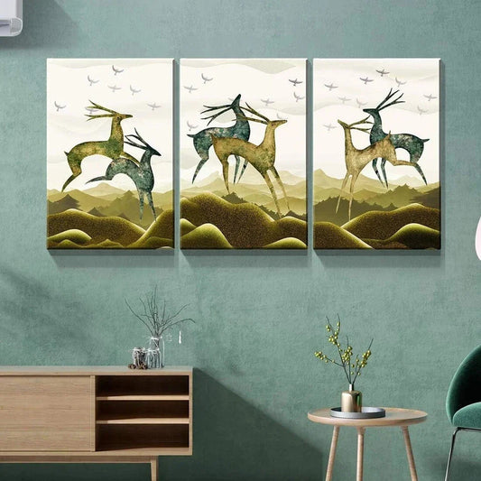 3pcs Bird and Deer Abstract Artwork Metal Print Ready to Hang Art
