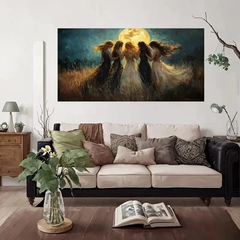 Moon Night Sky Vintage Wall Art Canvas Office Home Room Framed 80x45cm