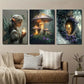 3pcs Fairy Girl and Mysterious Forest Mushrooms Wall Art Set Canvas Framed 40x60cm - High Quality Print 100% Australian Made Wall Canvas Ready to Hang