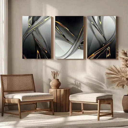 3pcs Nordic Abstract Yellow Black Gray Mural Metal Print Ready to Hang Art