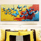 3pcs Yellow & Red Themed Blue Butterflies Metal Print Ready to Hang Art