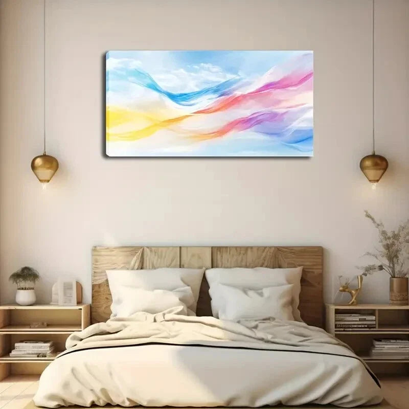 Blue Sky with Vibrant Ribbons Wall Art Canvas Office Home Room Framed 120x60cm