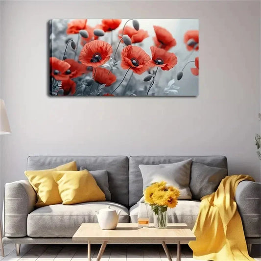 Vibrant Red Poppies Wall Art Canvas Office Home Room Framed 120x60cm