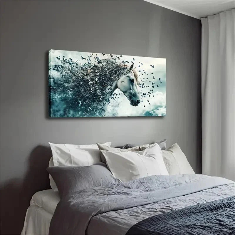 The White Horse Abstract Wall Art Canvas Office Home Room Framed 120x60cm