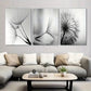 3pcs Dandelion Floral Lines Black &amp; White Metal Print Ready to Hang Art