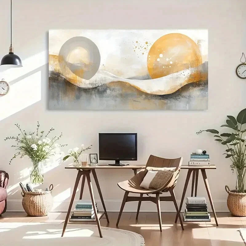 Contemporary Style Neutral Tone Wall Art Canvas Office Home Room Framed 80x45cm