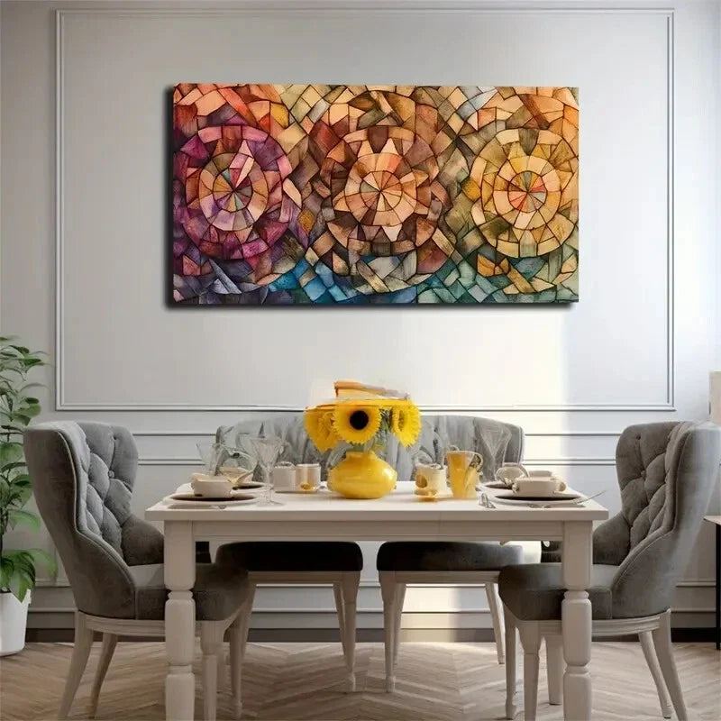 Vibrant Geometric Floral Design Wall Art Canvas Office Home Room Framed 120x60cm