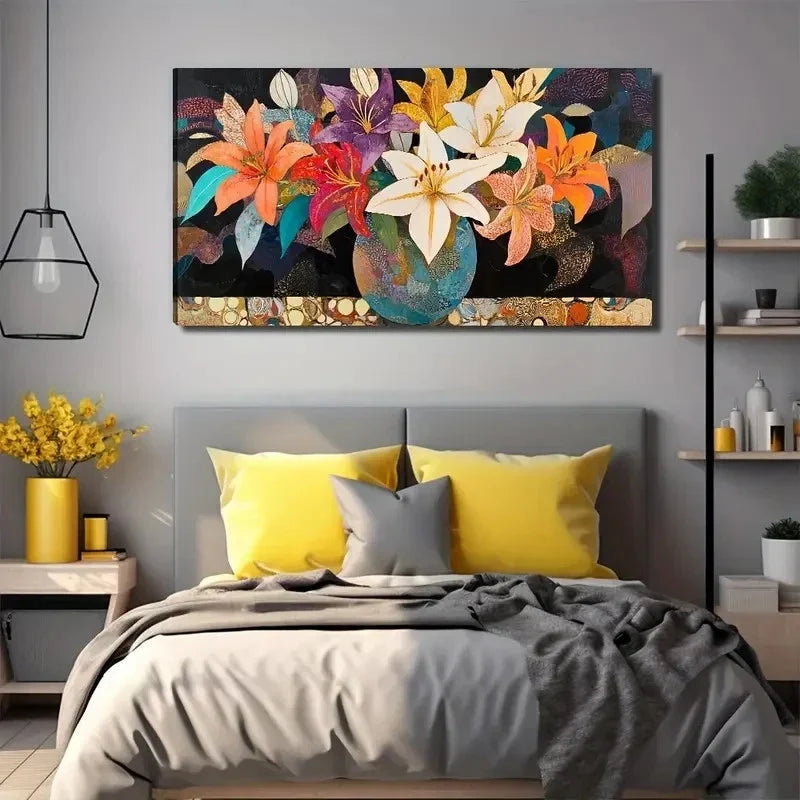 Colorful lilies Conference Wall Art Canvas Office Home Room Framed 120x60cm