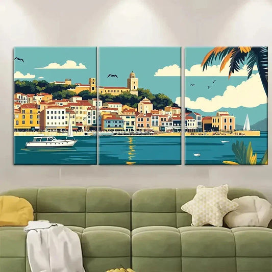 3pcs Lagos Portugal Vintage Style Metal Print Ready to Hang Art