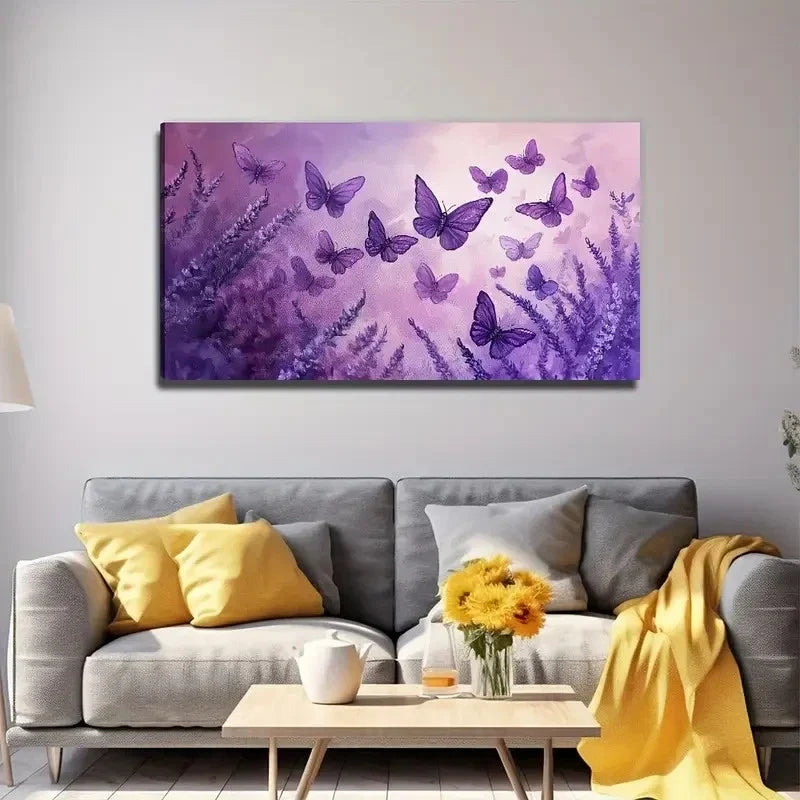 Beautiful Purple Butterfly Wall Art Canvas Office Home Room Framed 80x45cm