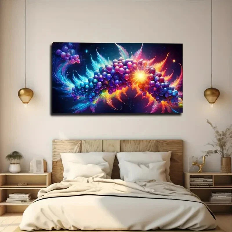 Purple Grape Impact Wall Art Canvas Office Home Room Framed 80x45cm