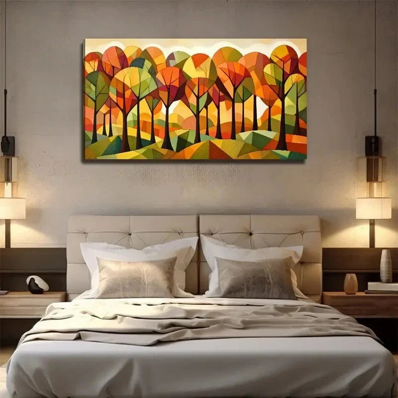 Vibrant Autumn Forest Wall Art Canvas Office Home Room Framed 120x60cm