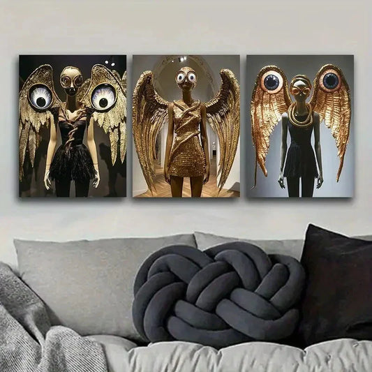 3pcs Golden wings Art Painting Metal Print Ready to Hang Art