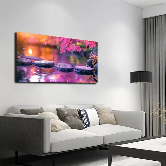 Vibrant Autumn Garden Scene Wall Art canvas office home room framed 120x60cm