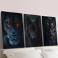 3pcs Red Eyed Black Lion Black Wolf Black Tiger Wall Art Set Canvas Framed 40x60cm - High Quality Print 100% Australian Made Wall Canvas Ready to Hang
