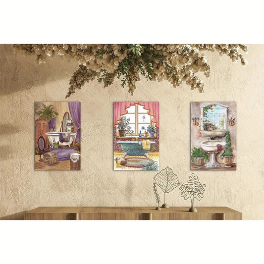 3pcs Farmhouse Rustic Vintage Style Metal Print Ready to Hang Art