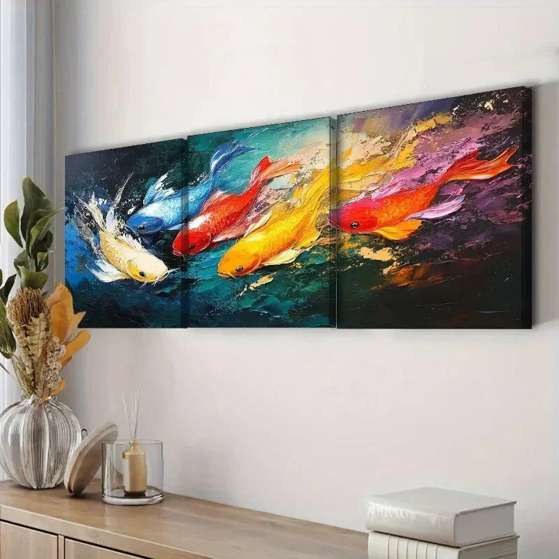 3pcs Colorful Ocean Fish Nature Perfect Wall Art Set Canvas Framed 40x60cm - High Quality Print 100% Australian Made Wall Canvas Ready to Hang