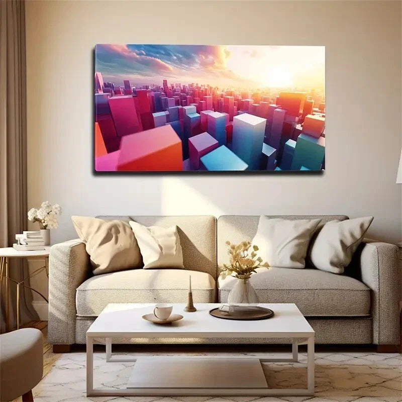Colorful Cubes Abstract Wall Art Canvas Office Home Room Framed 120x60cm