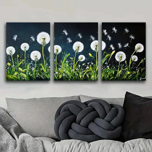 3pcs Dandelion Flower White Nature Perfect Wall Art Set Canvas Framed 40x60cm - High Quality Print 100% Australian Made Wall Canvas Ready to Hang
