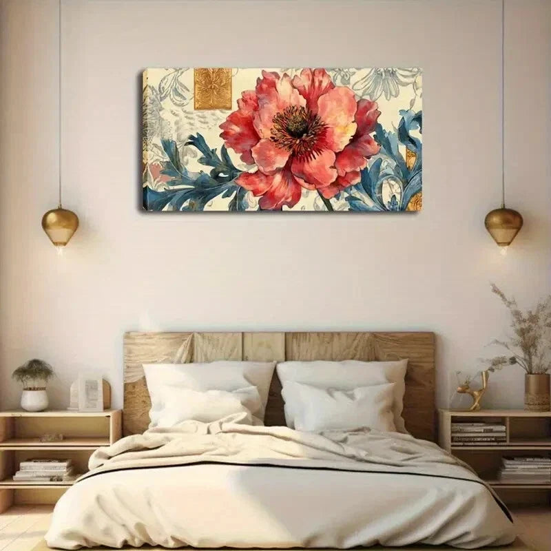 Vibrant Red Flower with Purple Wall Art Canvas Office Home Room Framed 120x60cm