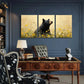 3pcs East Asian Architecture Full Moon Red Lantern Metal Print Ready to Hang Art