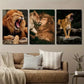 3pcs Lion Mother & Calf Lion Roar Wall Art Set Canvas Framed 40x60cm - High Quality Print 100% Australian Made Wall Canvas Ready to Hang