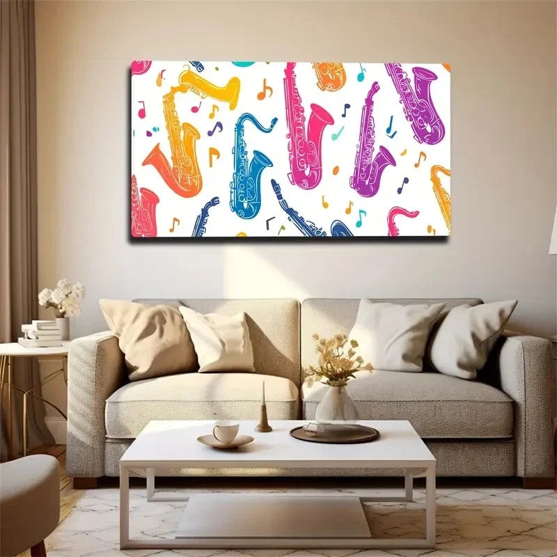 Bright Color Saxophone Suitable Wall Art Canvas Office Home Room Framed 120x60cm