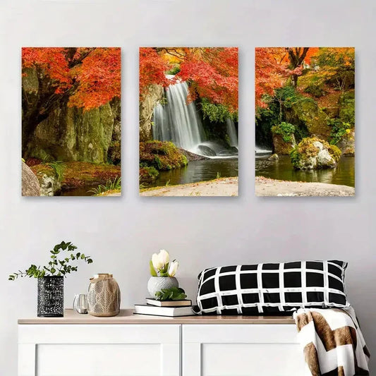 3pcs Vibrant Autumn Nature Landscape Metal Print Ready to Hang Art