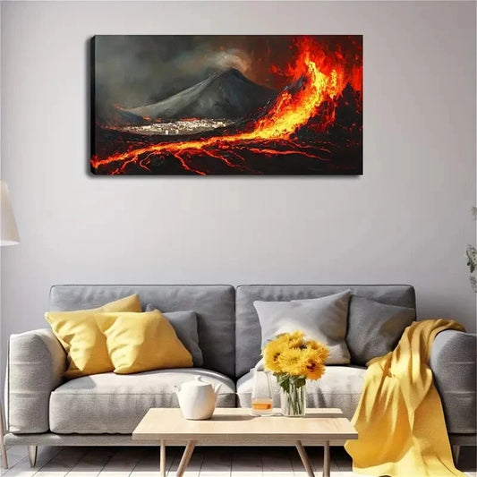 Red Lava Gushing Out Mountain Wall Art Canvas Office Home Room Framed 120x60cm