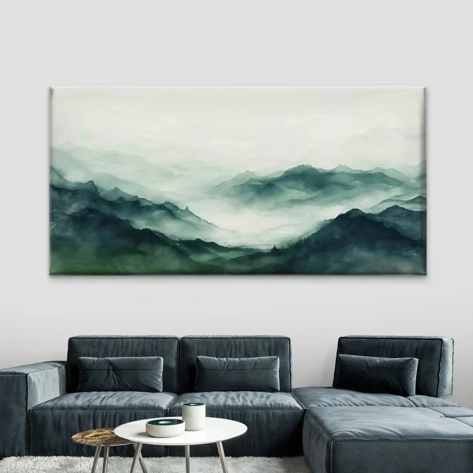 Green & Golden Abstract MountainWall Art Canvas Office Home Room Framed 120x60cm
