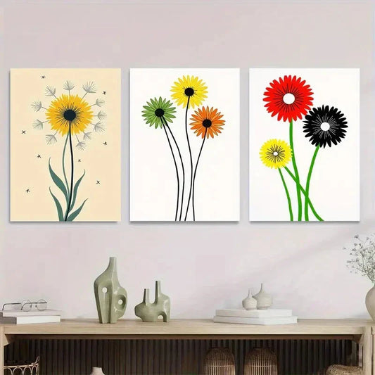 3pcs Colorful Modern Floral Abstract Flower Metal Print Ready to Hang Art