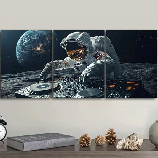 3pcs Astronaut DJ Space Luxurious Metal Print Ready to Hang Art
