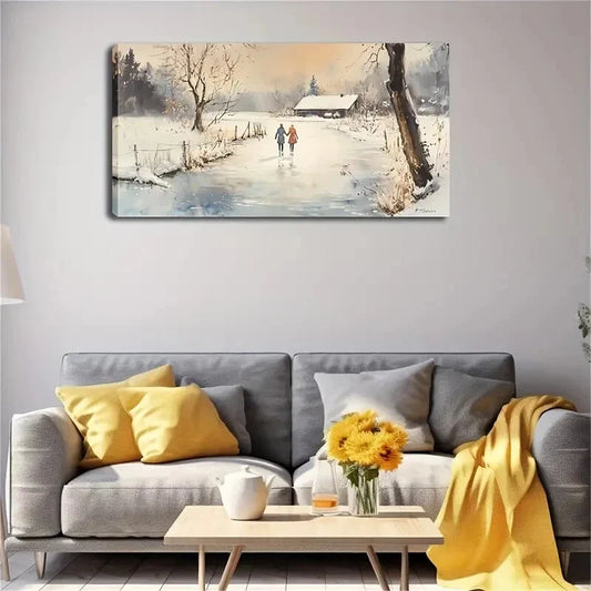 Two Children Walking Hand Path Wall Art Canvas Office Home Room Framed 120x60cm