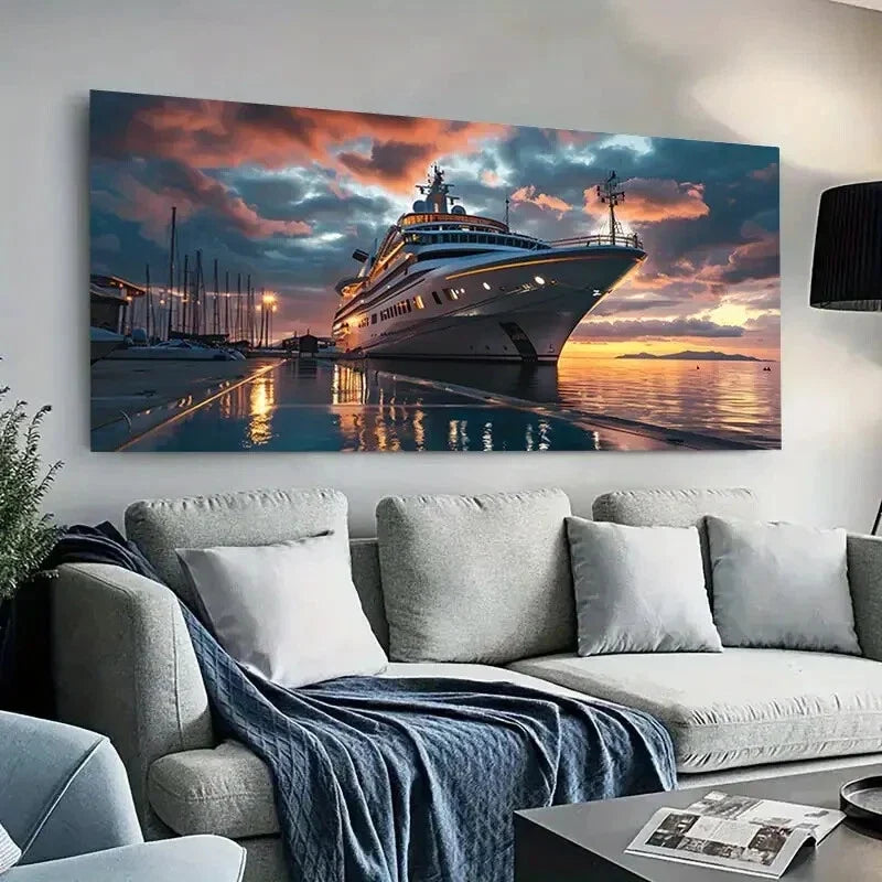 Modern Luxurious Cruise Vessel Wall Art Canvas Office Home Room Framed 80x45cm