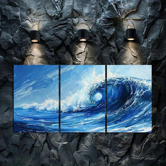 3pcs Blue Ocean View Beach Waves Blue Sky Metal Print Ready to Hang Art