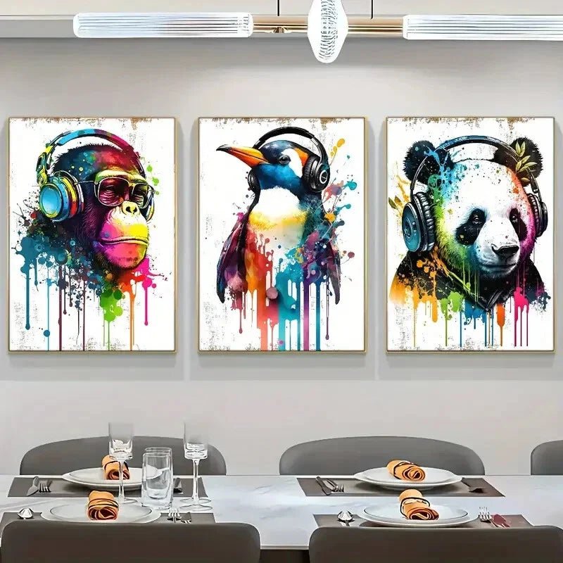 3pcs Funny Animal Posters Music And Game Metal Print Ready to Hang Art