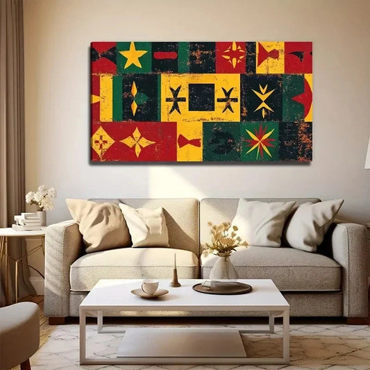 Tribal Pattern Measuring Wall Art Canvas Office Home Room Framed 120x60cm