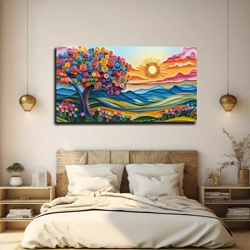 Colorful Flowers Floor Plan Wall Art Canvas Office Home Room Framed 120x60cm